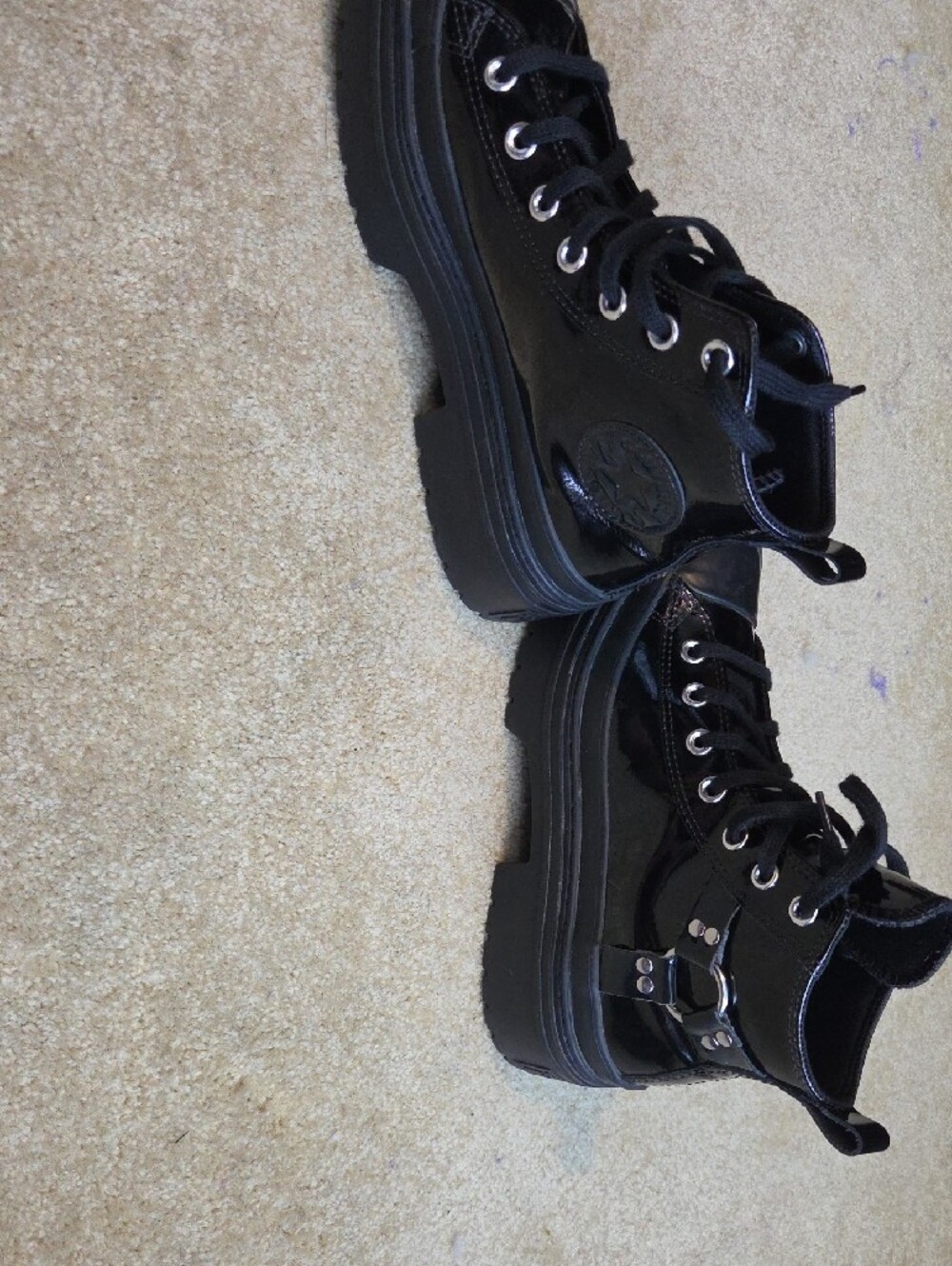 Converse Black Patent Platform Lace-Up Ankle Boots - Picture 12 of 12